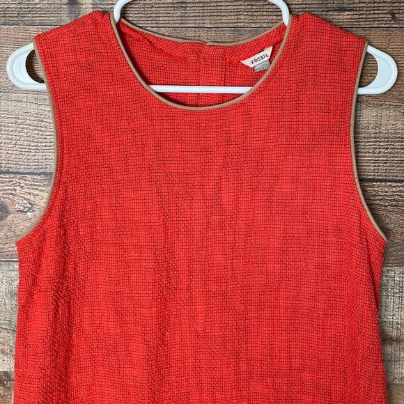 Fossil Sleeveless Textured Shift Dress Front Pockets Orange Size Small - Picture 2 of 8